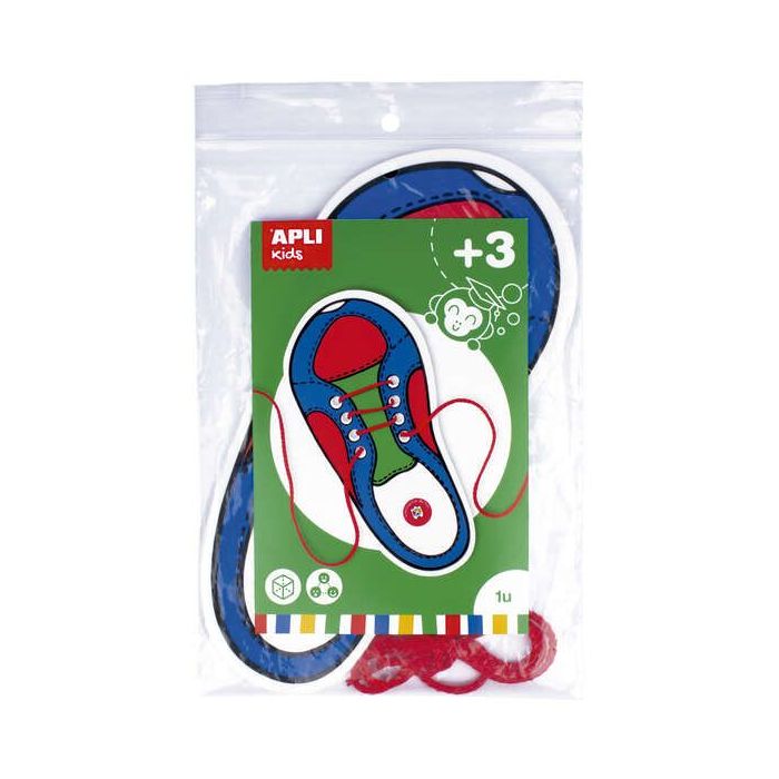 Apli Juego de Aprendizaje para Atar Zapatos - Plantilla de Plastico en Forma de Zapato de 100x210mm - Desarrolla Psicomotricidad