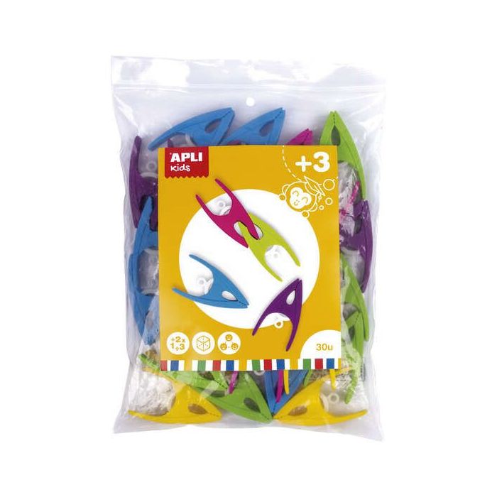 Apli Pinzas de Plastico para Niños - Tamaño 60x33x15 - Colores Surtidos: Amarillo, Fucsia, Lila, Verde y Azul - Alto Valor Didac