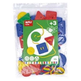 Apli Juego de 48 Botones Ensartables - Formas y Tamaños Variados - Desarrolla Psicomotricidad y Creatividad - Colores Surtidos
