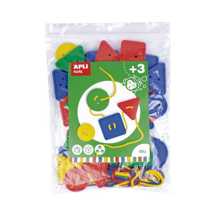 Apli Juego de 48 Botones Ensartables - Formas y Tamaños Variados - Desarrolla Psicomotricidad y Creatividad - Colores Surtidos