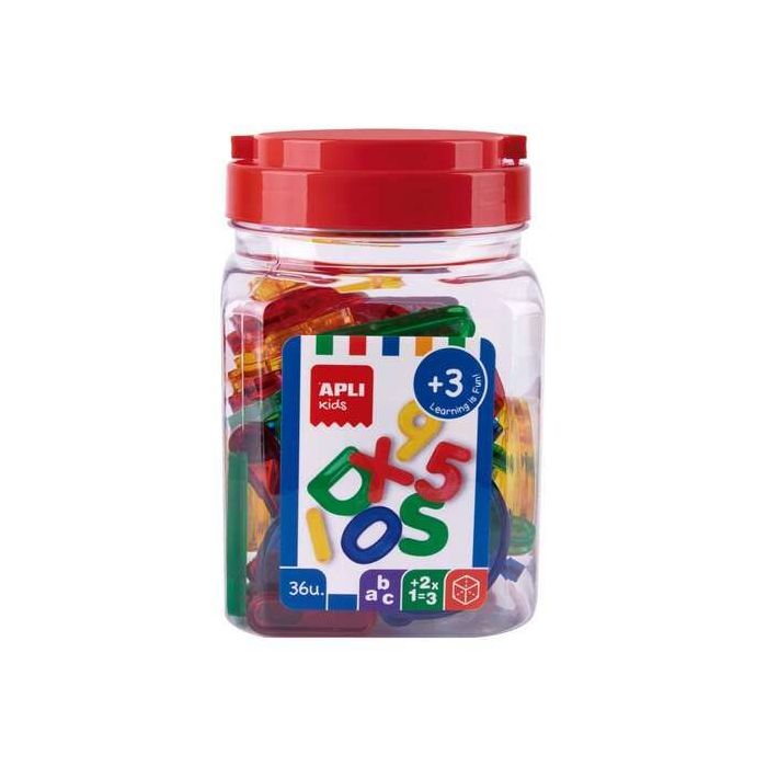 Apli Pack de 36 Letras y Numeros Transparentes - Tamaño 50 mm - Colores Surtidos