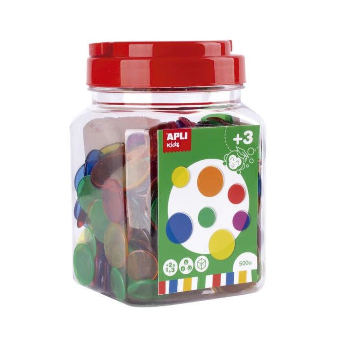 Apli Kit de 500 Piezas Redondas de Plastico Transparente - 25mm y 18mm - Ideal para Mesas de Luz y Practicas de Secuencias y Cla