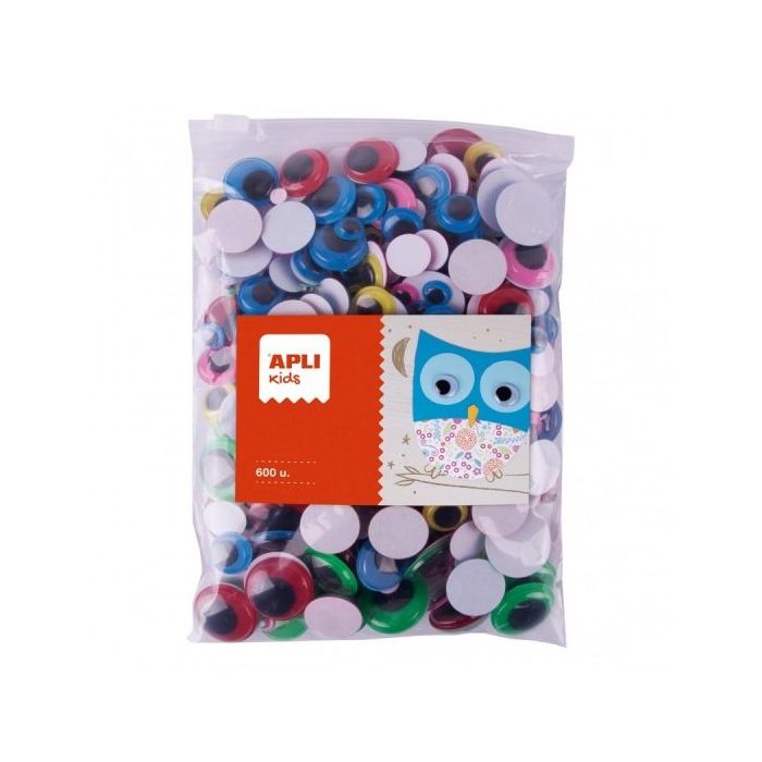Apli Ojos Moviles Adhesivos MAXI - Ideal para Escuelas y Talleres - Bolsa Zip Mejorada - 600 Ojos - Color Amarillo