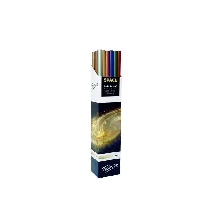 Fabrisa Space 6C Expositor de 30 Rollos de Papel Regalo - Papel Kraft Verjurado de 70gr - Medidas del Rollo 1x3m - Colores Metal