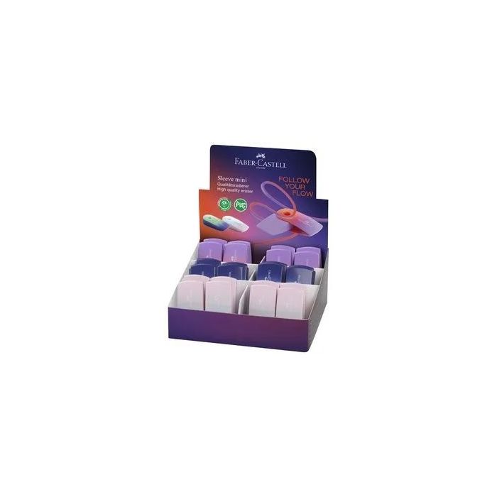 Faber-Castell Sleeve Mini Flow Expositor con 24 Gomas de Borrar con Funda - Libre de PVC - Colores Surtidos