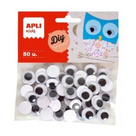 Apli Ojos Moviles Adhesivos Redondos - Gran Adhesion - Versatiles para Manualidades - Ideal para Escuelas y Talleres Infantiles