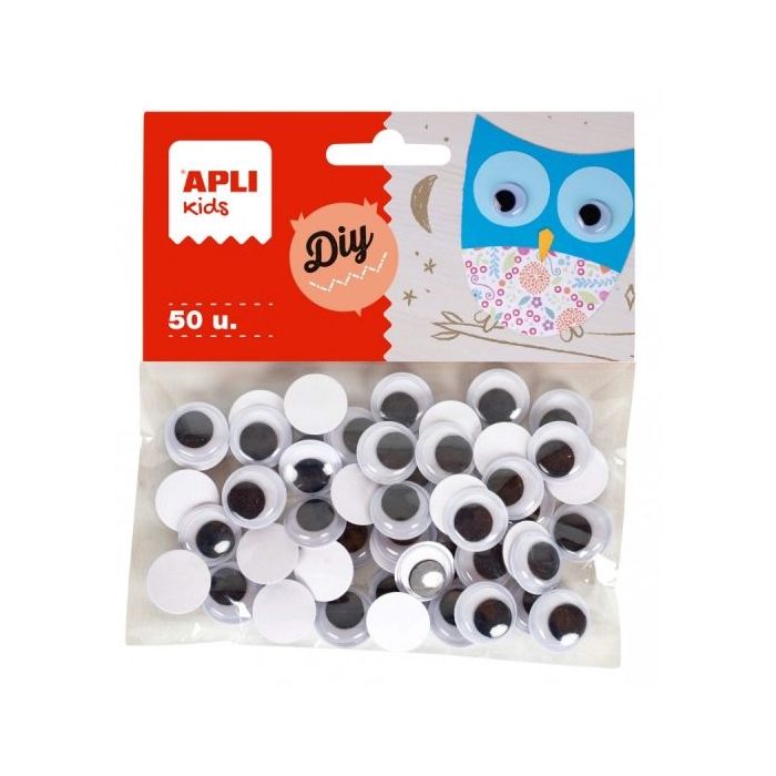 Apli Ojos Moviles Adhesivos Redondos - Gran Adhesion - Versatiles para Manualidades - Ideal para Escuelas y Talleres Infantiles