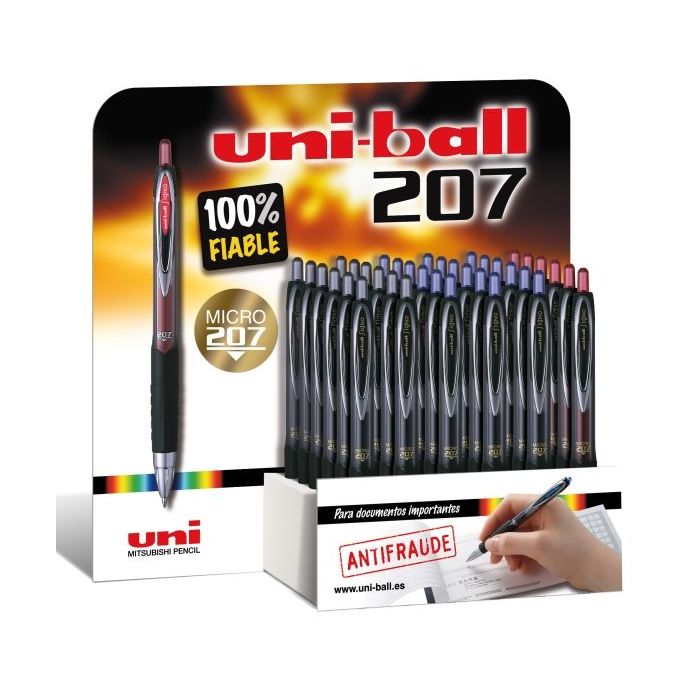 Uni-ball UMN-207 Signo Expositor con 36 Boligrafos - Punta de Bola 0.7mm - Grip de Caucho Antifatiga - Tinta Pigmentada Resisten