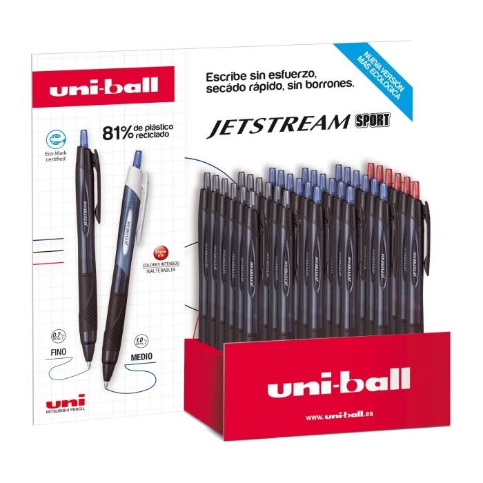 Uni-ball SXN-157E JetStream Sport Expositor de 36 Boligrafos Retractiles - Punta de Bola 0.7mm - Tinta Pigmentada Resistente al