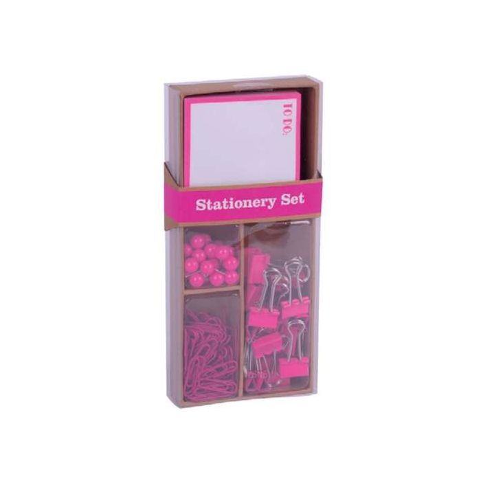 Apli Fluor Collection Set de Oficina con 25 Pins, 80 Clips de 28mm, 20 Pinzas Abatibles de 19mm, Bloc de 100 Notas Adhesivas Bla