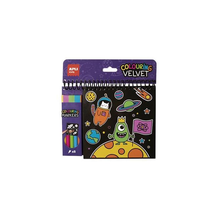 Apli Bloc de Dibujos de Terciopelo Negro - Incluye 5 Rotuladores - 6 Laminas - Ideal para Viajes - Estimula Creatividad y Concen