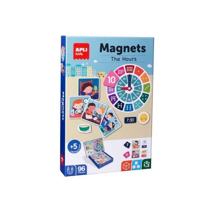 Apli Juego Magnetico Aprende las Horas - Ayuda a los Niños a Aprender las Horas - 96 Fichas Magneticas con las Partes del Reloj