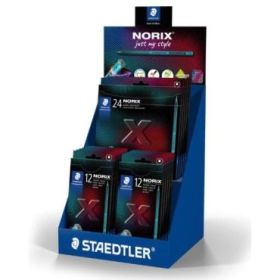 Staedtler Norix 186 Expositor con 20 Packs de 12 Lapices de Colores HB + 5 Packs de 24 Lapices de Colores HB - Madera Negra - Mi