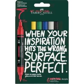 Faber-Castell Multimark Acrylic Pack con 6 Rotuladores Acrilicos Doble Punta - Puntas Redondas de 1mm y 3mm - Tinta Acrilica a B