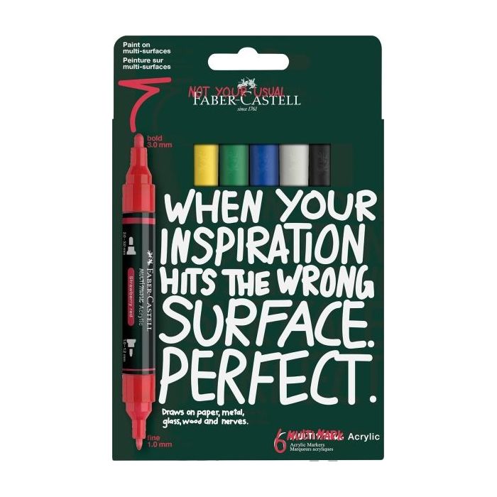 Faber-Castell Multimark Acrylic Pack con 6 Rotuladores Acrilicos Doble Punta - Puntas Redondas de 1mm y 3mm - Tinta Acrilica a B