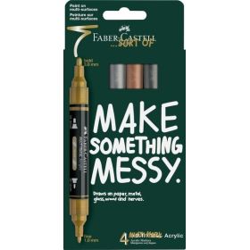 Faber-Castell Multimark Acrylic Mirror Pack con 4 Rotuladores Acrilicos Doble Punta Efecto Espejo - Puntas Redondas de 1mm y 3mm