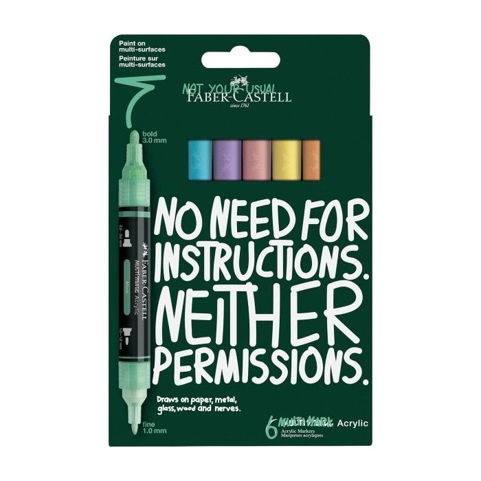 Faber-Castell Multimark Acrylic Pack con 6 Rotuladores Acrilicos Doble Punta - Puntas Redondas de 1mm y 3mm - Tinta Acrilica a B