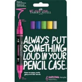 Faber-Castell Multimark Acrylic Pack con 6 Rotuladores Acrilicos Doble Punta - Puntas Redondas de 1mm y 3mm - Tinta Acrilica a B