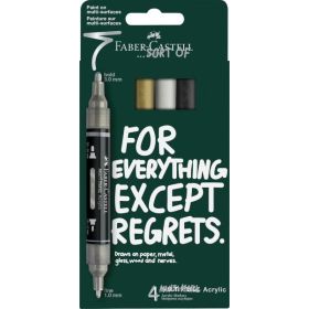 Faber-Castell Multimark Acrylic Mirror Pack con 4 Rotuladores Acrilicos Doble Punta Efecto Espejo - Puntas Redondas de 1mm y 3mm
