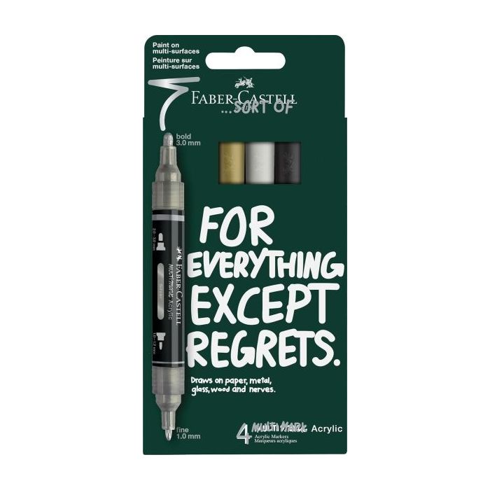 Faber-Castell Multimark Acrylic Mirror Pack con 4 Rotuladores Acrilicos Doble Punta Efecto Espejo - Puntas Redondas de 1mm y 3mm
