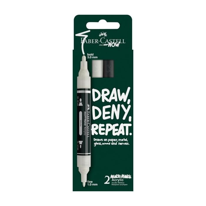 Faber-Castell Multimark Acrylic Pack con 2 Rotuladores Acrilicos Doble Punta - Puntas Redondas de 1mm y 3mm - Tinta Acrilica a B