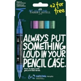 Faber-Castell Multimark Acrylic Tonos Frios Pack con 8 Rotuladores Acrilicos Doble Punta - Puntas Redondas de 1mm y 3mm - Tinta