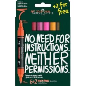 Faber-Castell Multimark Acrylic Tonos Calidos Pack con 8 Rotuladores Acrilicos Doble Punta - Puntas Redondas de 1mm y 3mm - Tint