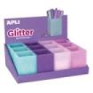 Apli Nordik Expositor de 12 Portalapices Silicona con Purpurina Cuadrados - Medidas 70x70x95mm - Colores Glitter Surtidos