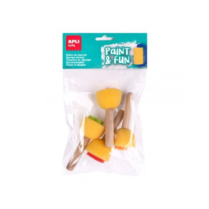 Apli Sellos de Esponja con Mangos de Madera - Formas Variadas - Mejora Habilidades Manuales - Estimula Creatividad