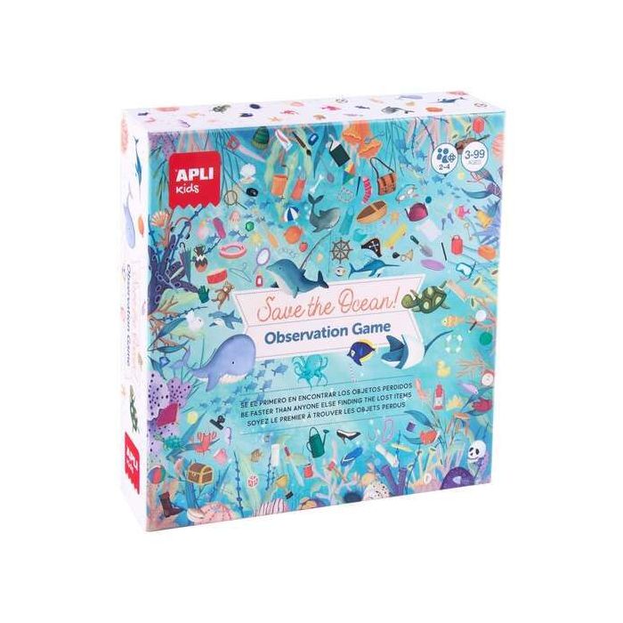 Apli Juego de Observacion Save the Ocean - Tablero de 40 x 40 cm - 40 Cartas y 24 Stickers