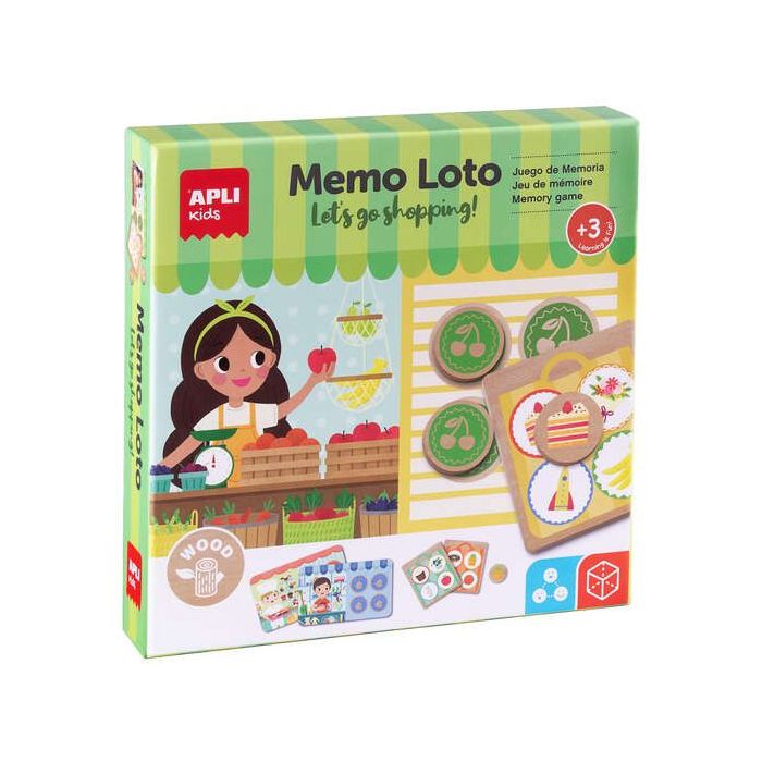 Apli Memo Loto Juego de Memoria y Deduccion - El Objetivo es Completar una Lista de Compra con 4 Articulos de Jugueteria, Fruter