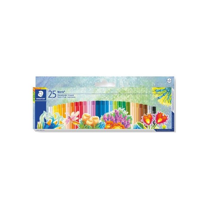 Staedtler Noris 241 Pack de 25 Ceras Blandas - Diametro 8mm - Resistencia a la Rotura - Colores Surtidos
