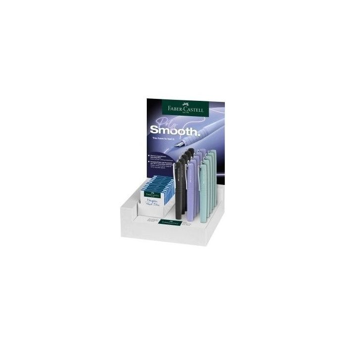 Faber-Castell Poly Expositor con 15 Boligrafos Poly Ball - Clip de Metal - Tinta Color Azul - Colores Surtidos