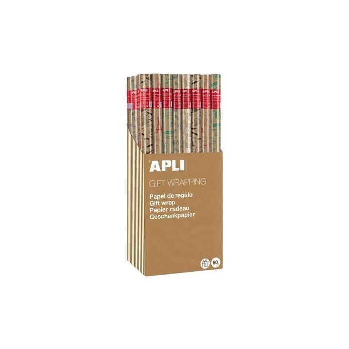Apli Expositor de 55 Rollos de Papel Regalo Kraft Fun - 11 Rollos por Color - Medidas del Rollo 0.70x2m - 5 Diseños