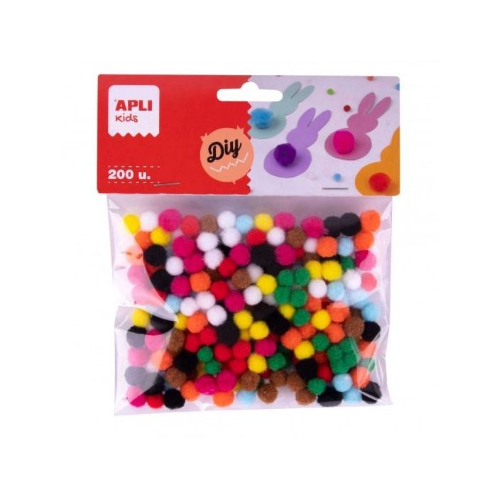 Apli Pack de 200 Mini Pompones de Ø 8mm - Ideal para Manualidades Escolares y Talleres Infantiles - Estimula la Imaginacion y Cr