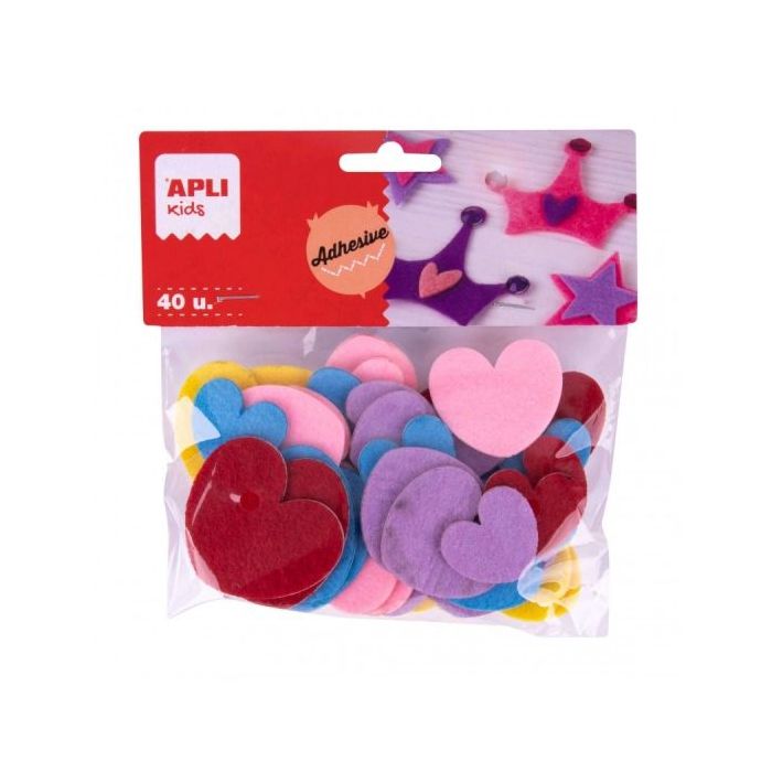 Apli Corazones Adhesivos de Fieltro - Gran Resistencia y Suavidad - Ideales para Manualidades y Decoraciones - Colores Surtidos