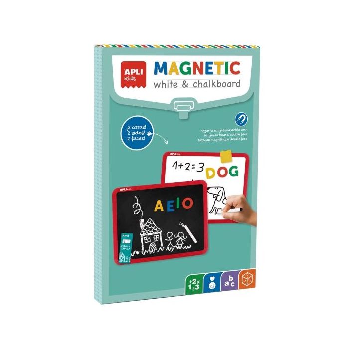 Apli Pizarra Magnetica Doble Cara - Una Cara Para Tiza y otra para Rotuladores - Incluye Rotulador, Caja de Tizas y Borrador - T