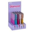 Apli Diamond Expositor con 25 Boligrafos Metalicos Retractiles - Mecanismo de Giro - Punta de 1mm - Tinta Color Azul - Colores S