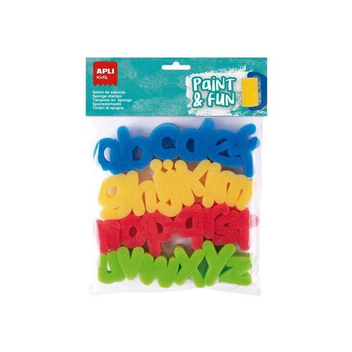 Apli Kids Paint - Fun Pack de 26 Sellos de Esponja Modelo abc para Estampacion - Formas de Letras Minisculas - Colores Surtidos