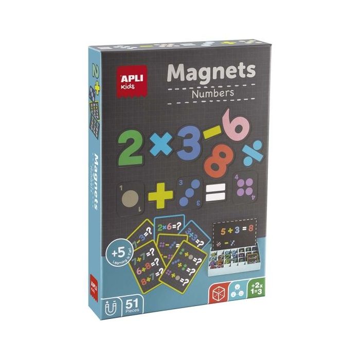 Apli Juego Magnetico de Numeros - Introduccion a las Matematicas - Incluye 51 Imanes de Numeros y Simbolos y 15 Fichas con Ejemp