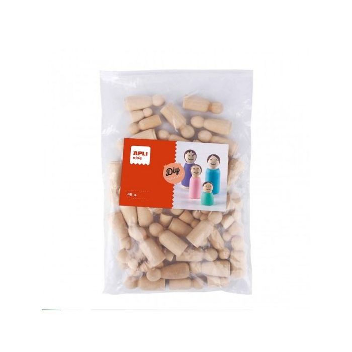 Apli Muñecos de Madera Surtidos - Formato MAXI - 48 Unidades - 4 Tamaños Diferentes - Ideal para Manualidades y Escuelas - Color