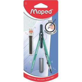 Maped Duo+Pen Pack de Compas Duo + Cajita de Minas - Compas que se puede Utilizar como Portaminas - Clip de Bolsillo - Colores S