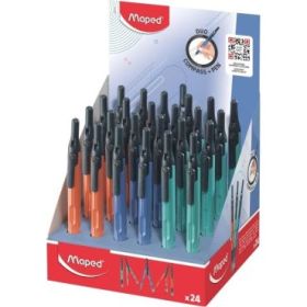 Maped Duo+Pen Expositor con 24 Compases Duo - Compas que se puede Utilizar como Portaminas - Clip de Bolsillo - Colores Surtidos