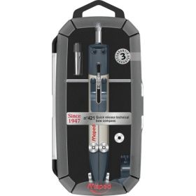 Maped Nº421 Since 1947 Compas Bigotera Tecnica Rapida - Diametro Maximo 34cm - Fabricado en Metal - Incluye Adaptador y Estuche