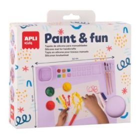 Apli Kids Paint - Fun Tapete de Silicona y Vaso Pleglable - Para Pintar y Hacer Manualidades sin Ensuciar - Color Lila