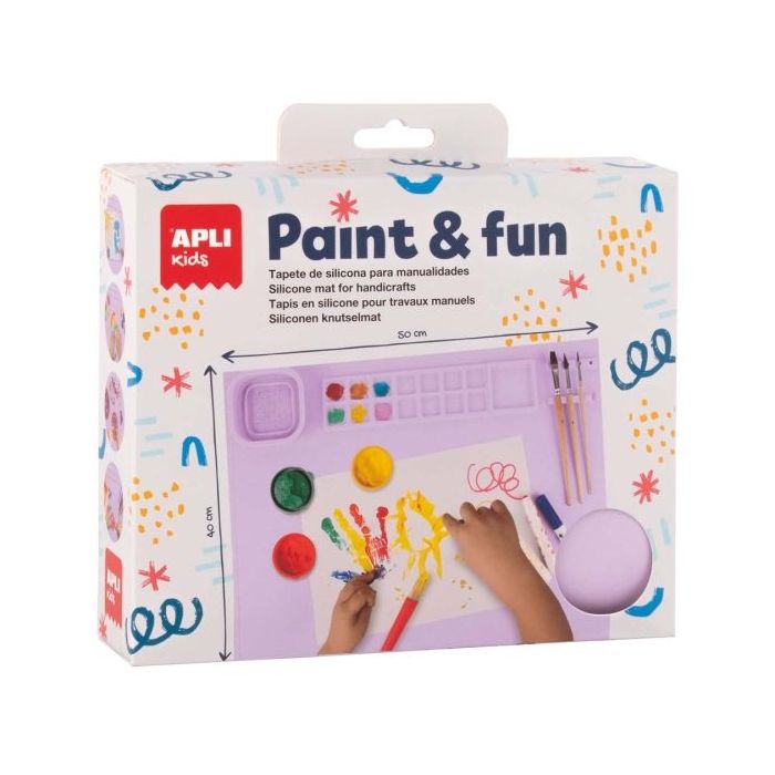 Apli Kids Paint - Fun Tapete de Silicona y Vaso Pleglable - Para Pintar y Hacer Manualidades sin Ensuciar - Color Lila