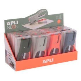 Apli Neon Expositor con 16 Grapadoras de Tenaza con 50 Grapas Nº10 cada Una - Capacidad de Grapado 12 Hojas - Diseño Ergonomico