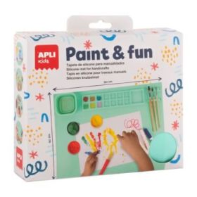 Apli Kids Paint - Fun Tapete de Silicona y Vaso Pleglable - Para Pintar y Hacer Manualidades sin Ensuciar - Color Verde