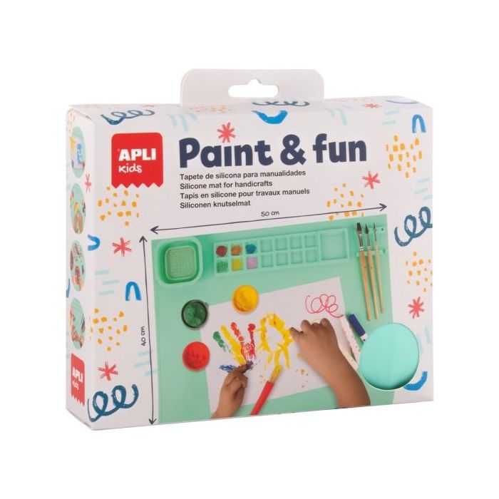 Apli Kids Paint - Fun Tapete de Silicona y Vaso Pleglable - Para Pintar y Hacer Manualidades sin Ensuciar - Color Verde