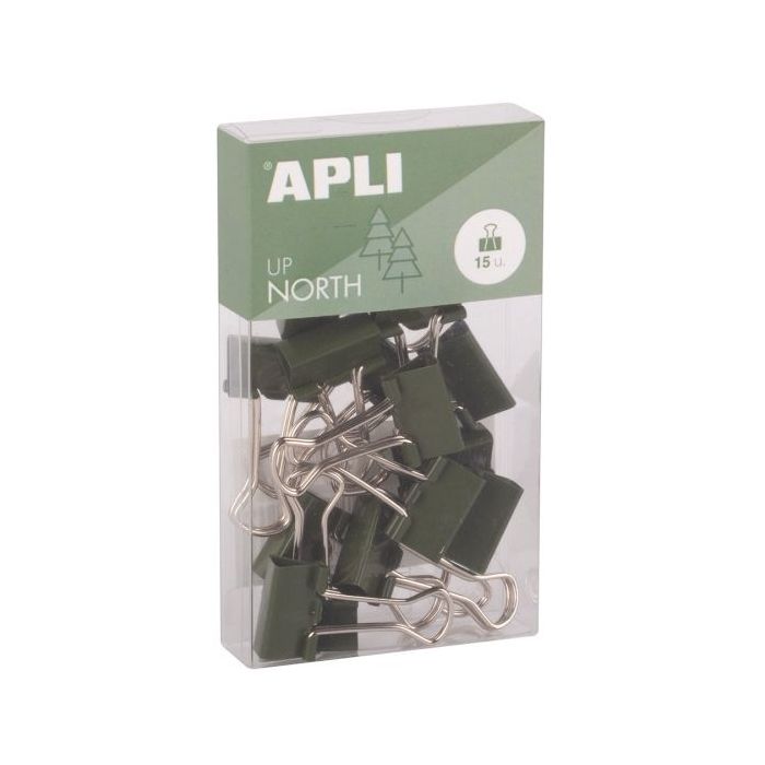 Apli Up North Pack con 15 Pinzas de Metal 19mm - Color Caqui